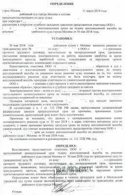 Восстановление срока подачи апелляционной жалобы по гражданскому делу образец