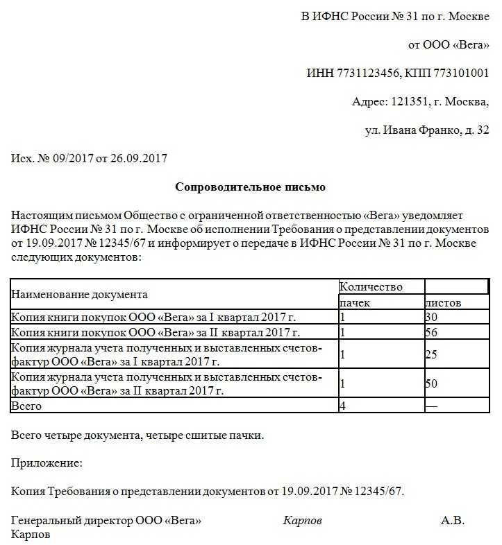 Образец сопроводительного письма к документам