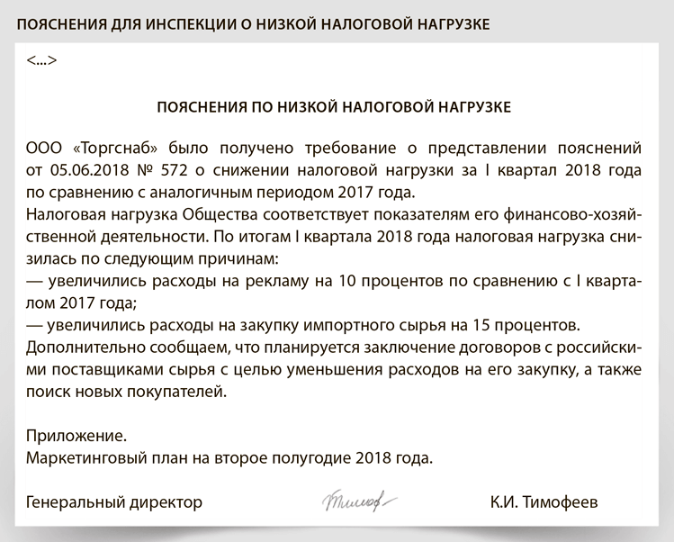 Ответ на требование о низкой налоговой нагрузке по налогу на прибыль образец