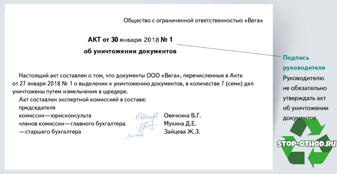 Акт по уничтожению документов с истекшим сроком хранения образец